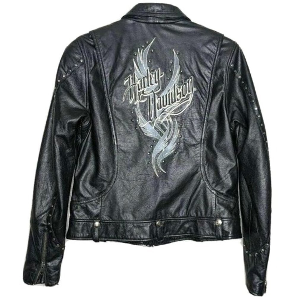 Women's Harley Davidson Black Leather Jacket "Black Star Lake" Size 1W - Picture 1 of 8